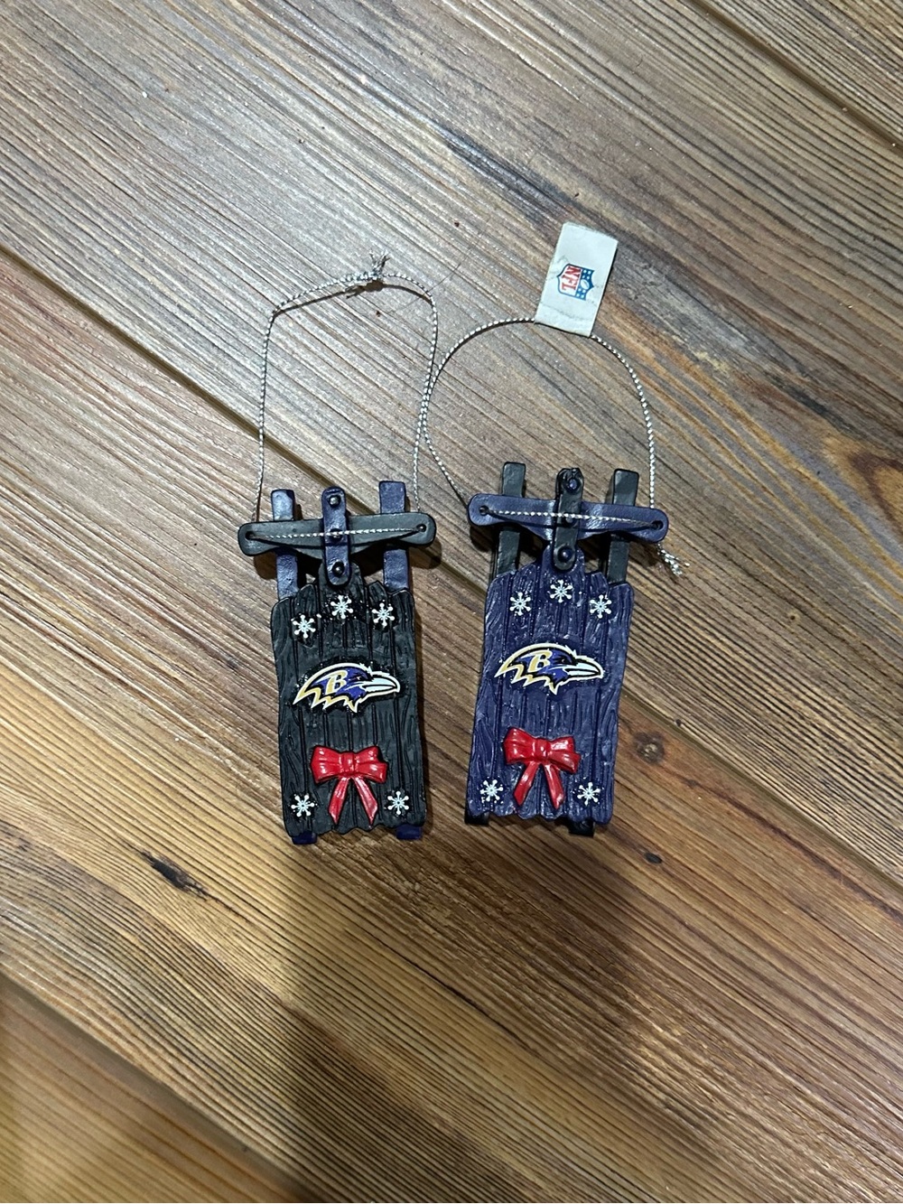 NFL Baltimore Ravens Black & Purple Sled Ornament Pair